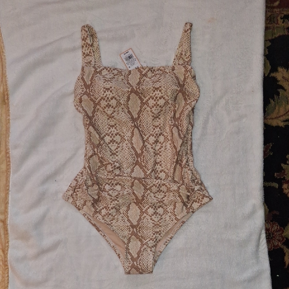 Kona Sol Beige and White Swimsuit